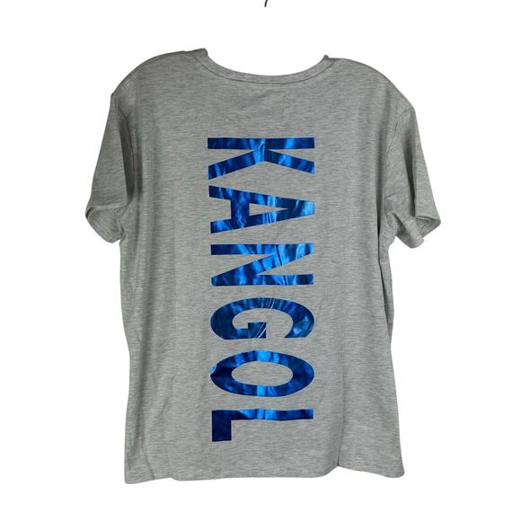 Kangol Women's T-Shirt Size XL Gray Blue Metallic Logo Kangaroo Short Sleeve - Picture 2 of 5
